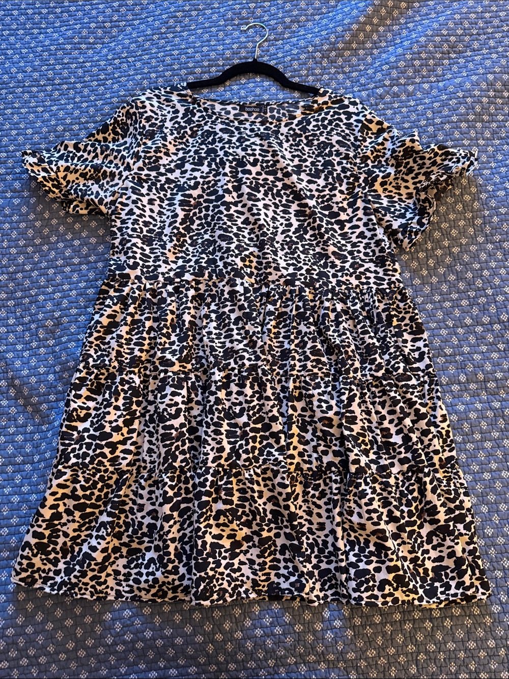 Boohoo Leopard Print Ruffle Sleeve Dress - Black & Cream